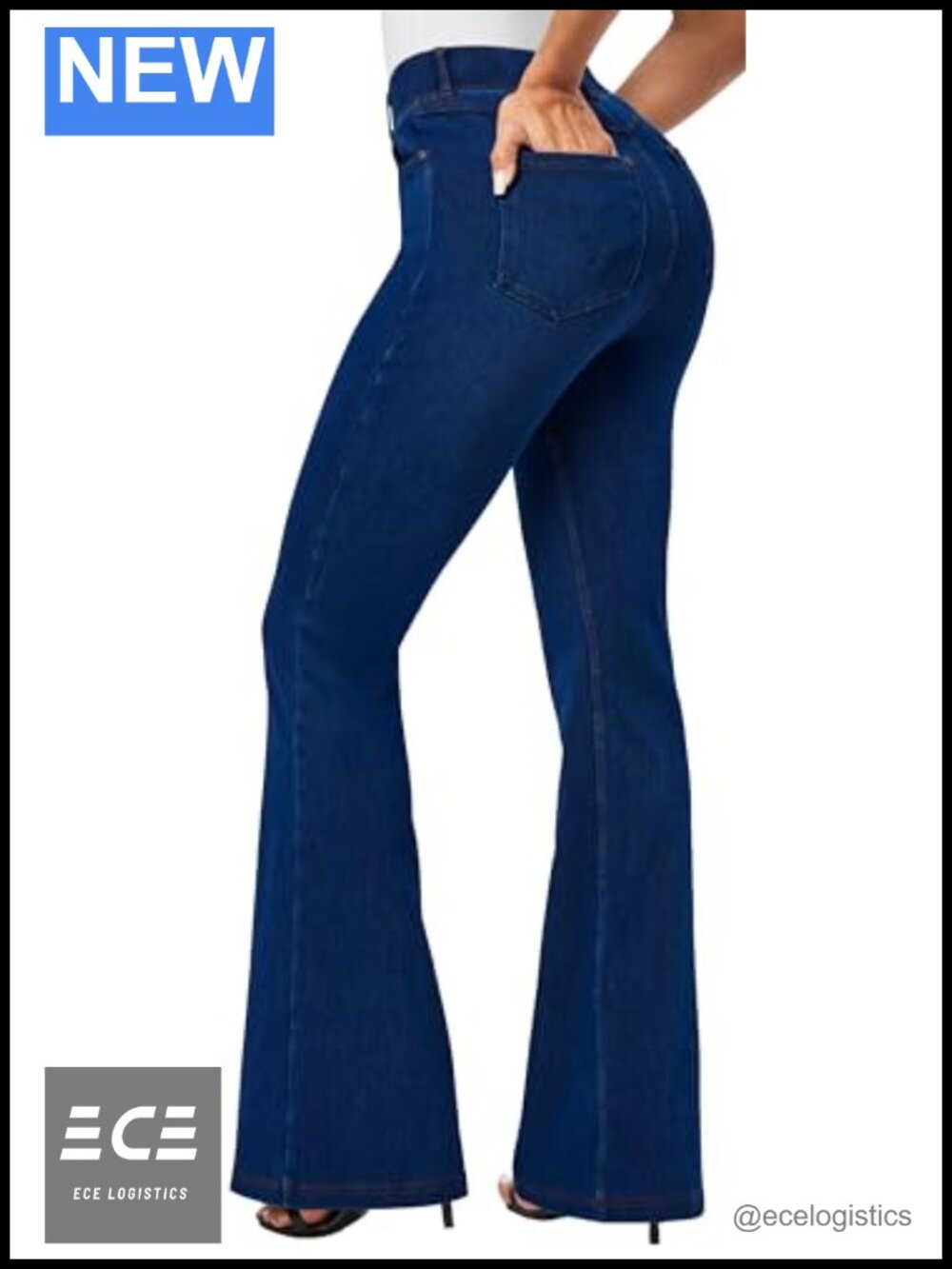 Stretchy Pull On Bell Bottom Jeans High Waisted Flare Jeggings with Pockets